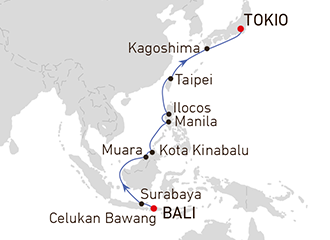 Kaart Bali naar Tokio